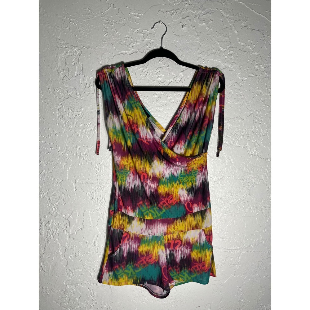Ecko Red Y2K Multicolor Abstract Print Tie Shoulder Romper Size M